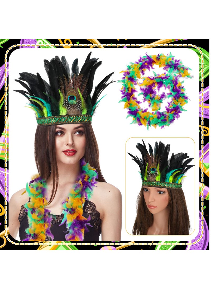 Loquat Peacock Feather Fascinator Decorative Feather Headpiece Feather Boa Crown Headdress Headband for Party Dress - Image 2