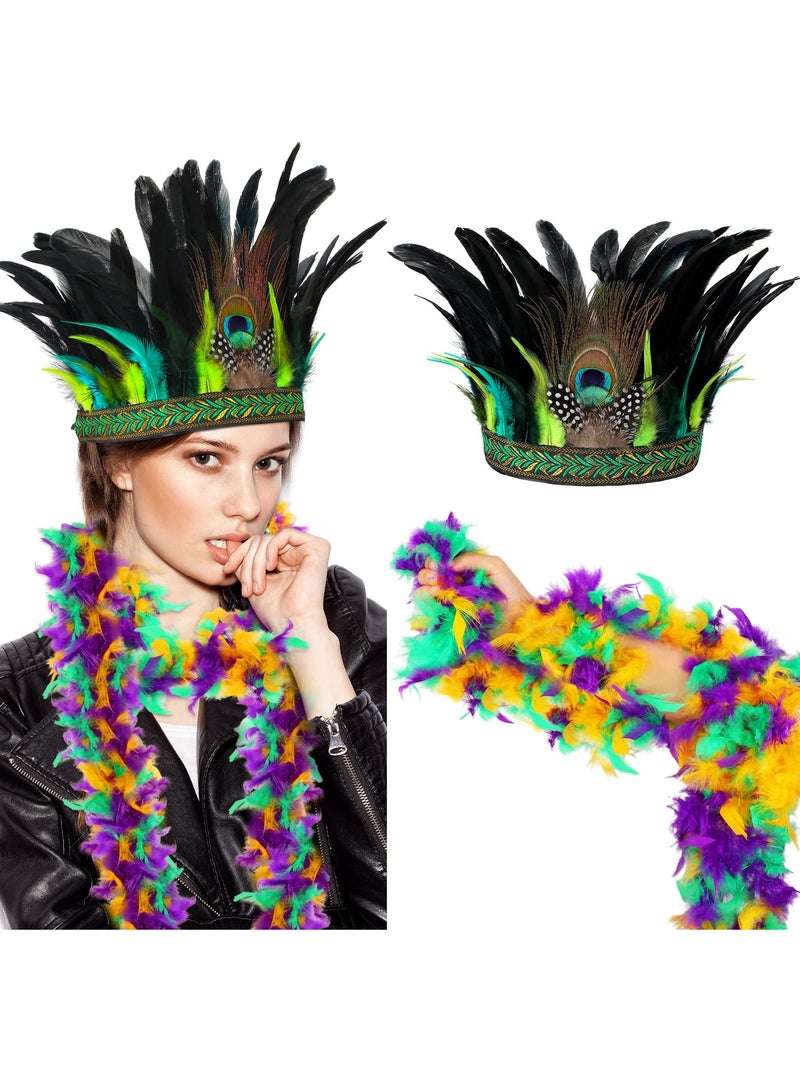 Loquat Peacock Feather Fascinator Decorative Feather Headpiece Feather Boa Crown Headdress Headband for Party Dress - Image 1