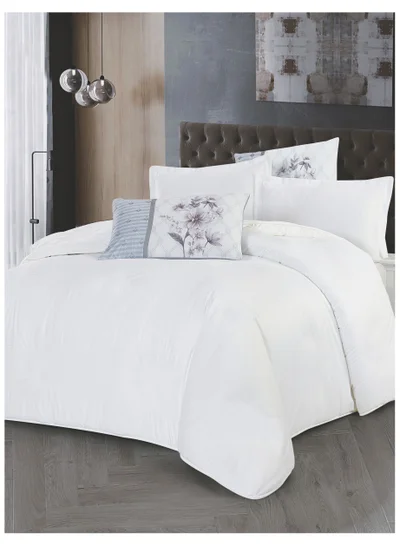 Donetella Duvet Set 6-Pcs King Size Striped Microfiber Bed Set With 1 Duvet Cover(220 X 240 CM) 1 Fitted Sheet 2 PillowSham And 2 Digital Printed Pillowcases(Without Filler),White