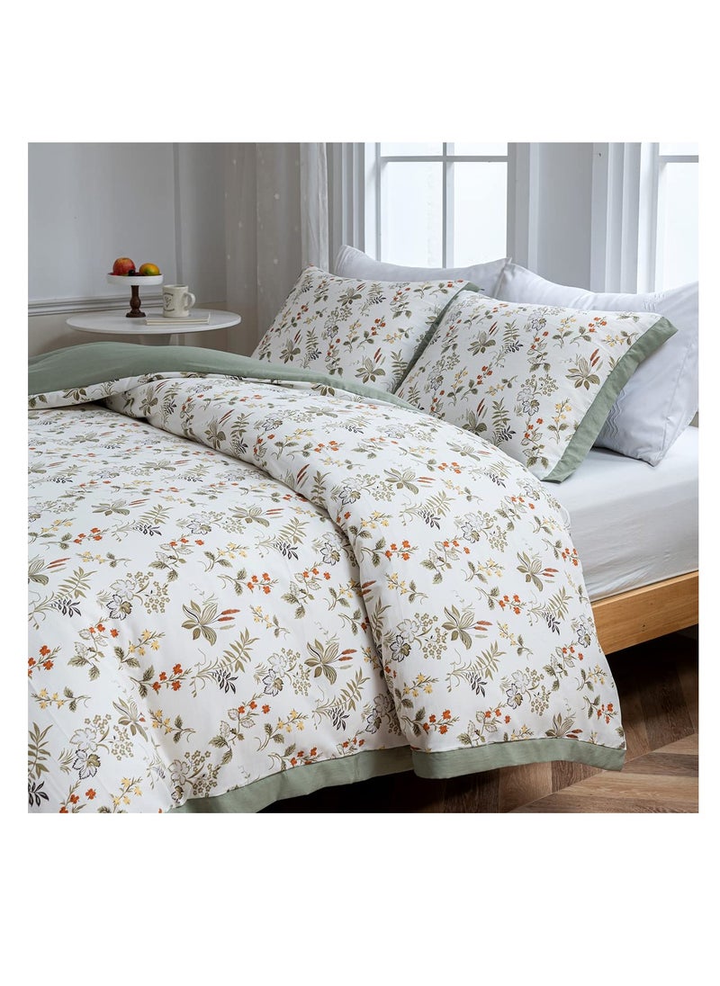 Excefore - Botanical Duvet Cover Set, Double 4 Pieces 100% Microfiber Breathable Stylish Green Small Floral Pattern Duvet covers, Ultra Soft Bedding Set, Quilt Cover Sheet with 2 Pillowcase, 200*230 - Image 1