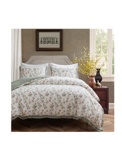 Botanical Duvet Cover Set, Double 4 Pieces 100% Microfiber Breathable Stylish Green Small Floral Pattern Duvet covers, Ultra Soft Bedding Set, Quilt Cover Sheet with 2 Pillowcase, 200*230