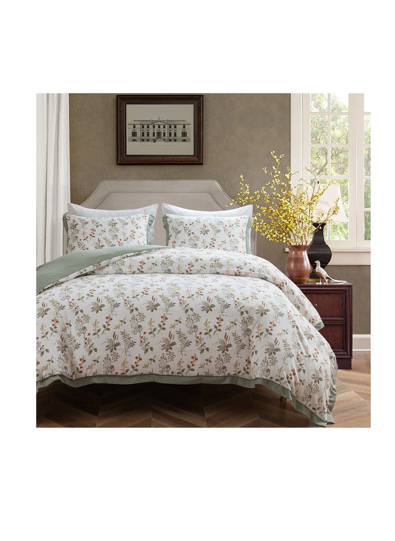 Excefore - Botanical Duvet Cover Set, Double 4 Pieces 100% Microfiber Breathable Stylish Green Small Floral Pattern Duvet covers, Ultra Soft Bedding Set, Quilt Cover Sheet with 2 Pillowcase, 200*230 - Image 1