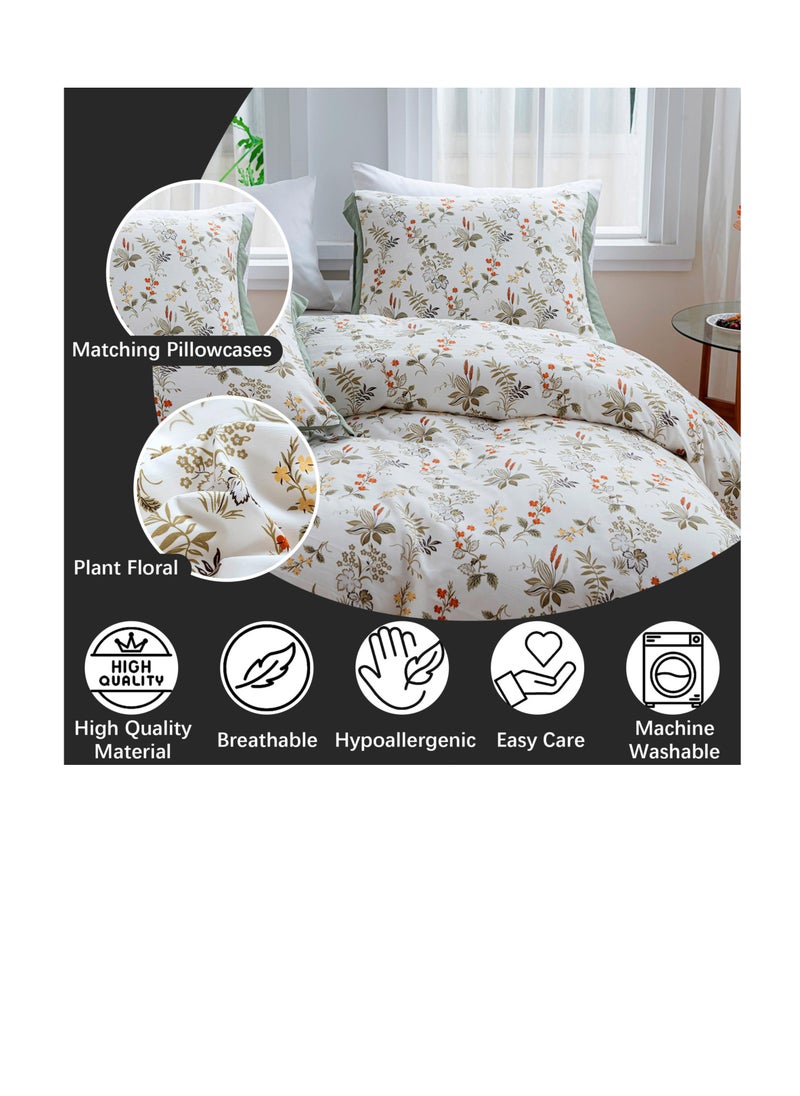 Excefore - Botanical Duvet Cover Set, Double 4 Pieces 100% Microfiber Breathable Stylish Green Small Floral Pattern Duvet covers, Ultra Soft Bedding Set, Quilt Cover Sheet with 2 Pillowcase, 200*230 - Image 1