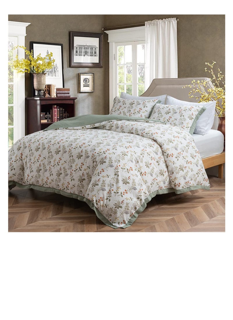 Excefore - Botanical Duvet Cover Set, Double 4 Pieces 100% Microfiber Breathable Stylish Green Small Floral Pattern Duvet covers, Ultra Soft Bedding Set, Quilt Cover Sheet with 2 Pillowcase, 200*230 - Image 1