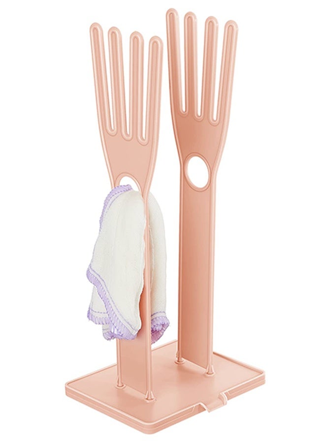 Kitchen Glove Holder Glove Drying Rack Dryer Plastic Mitten Rubber Rack Sink Stand Towel Hanger Reusable Towel Storage Holders for Sponge Food Bag Organizer, Pink - Image 1