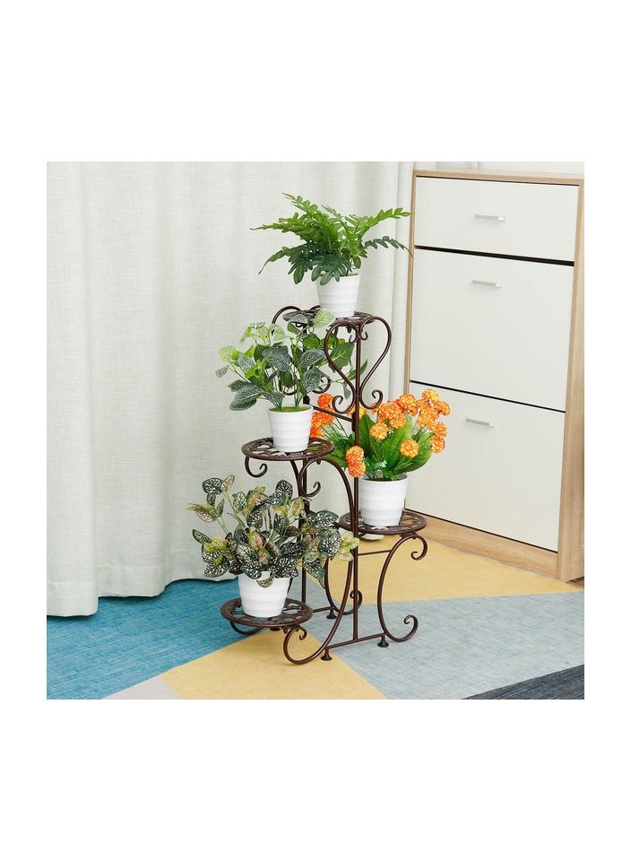 1-Piece 4 Tiers Metal Shelves Flower Pot Plant Stand Display Indoor Outdoor Garden Home Patio Brown Color - Image 4