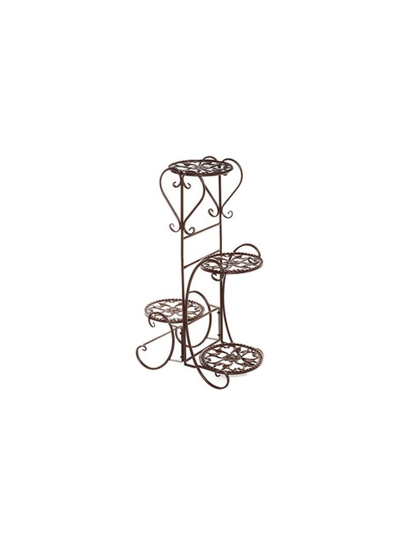 1-Piece 4 Tiers Metal Shelves Flower Pot Plant Stand Display Indoor Outdoor Garden Home Patio Brown Color - Image 1
