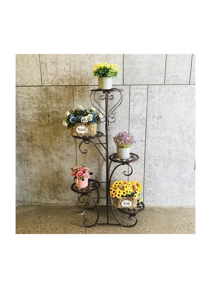 1-Piece 4 Tiers Metal Shelves Flower Pot Plant Stand Display Indoor Outdoor Garden Home Patio Brown Color - Image 5