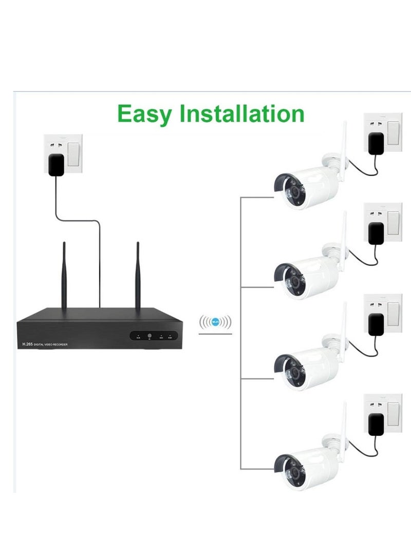 كاميرا مراقبة فيديو رصاصية واي فاي Aottom 8CH كاميرات مراقبة واي فاي - مجموعة NVR 8 قنوات + 4 كاميرات 720 بكسل، رؤية ليلية، كشف الحركة، إنذار البريد الإلكتروني، P2P، بدون قرص صلب - Image 2