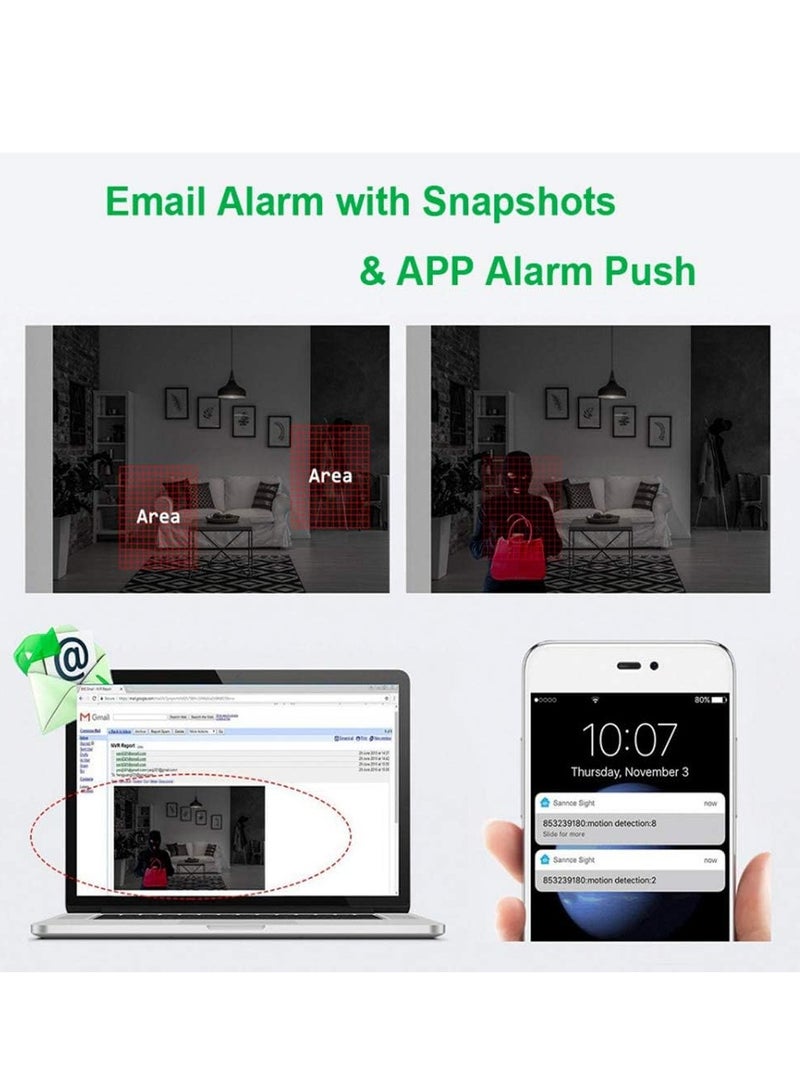 كاميرا مراقبة فيديو رصاصية واي فاي Aottom 8CH كاميرات مراقبة واي فاي - مجموعة NVR 8 قنوات + 4 كاميرات 720 بكسل، رؤية ليلية، كشف الحركة، إنذار البريد الإلكتروني، P2P، بدون قرص صلب - Image 4