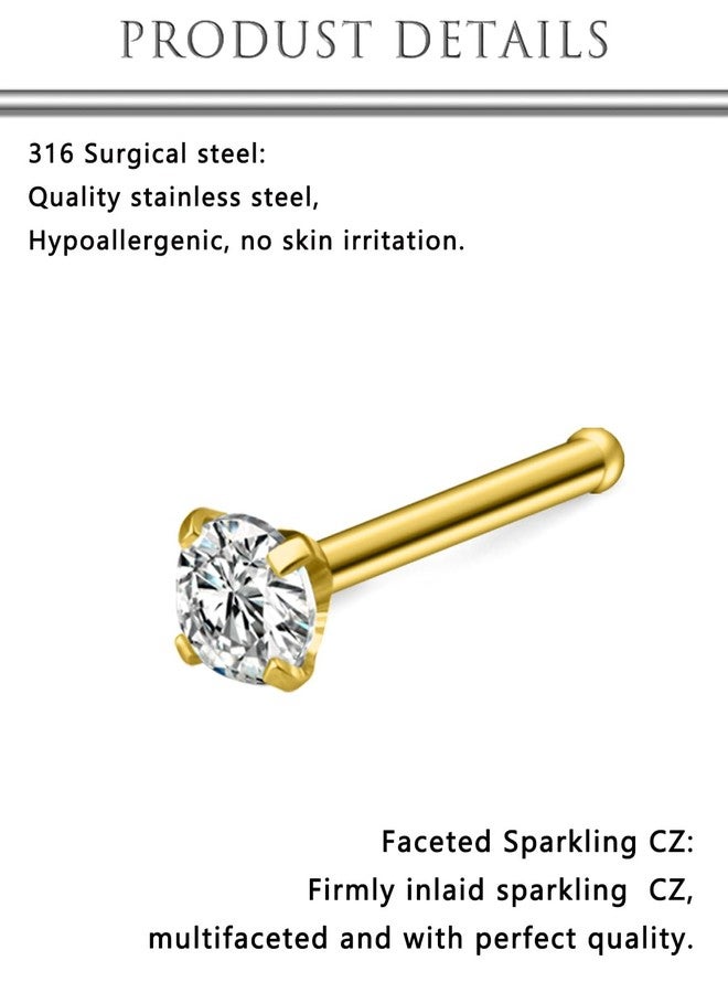 Hoeudjo Nose Studs Surgical Steel Cubic Zirconia Nose Rings Kit for Women Men Gold Tiny Nose Stud Bone Nostril Piercing Jewelry 18 Gauge 12 Pieces - Image 3