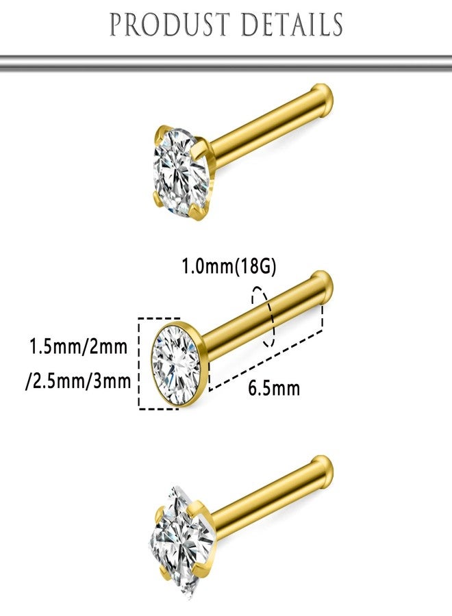 Hoeudjo Nose Studs Surgical Steel Cubic Zirconia Nose Rings Kit for Women Men Gold Tiny Nose Stud Bone Nostril Piercing Jewelry 18 Gauge 12 Pieces - Image 2