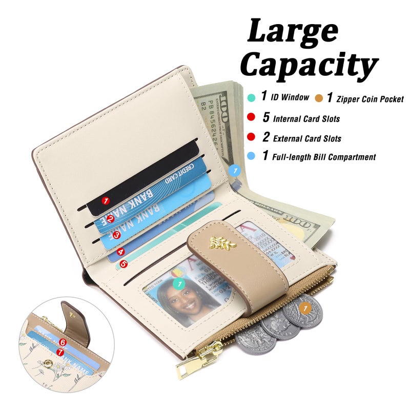 GAEKEAO Small Wallets for Women RFID Blocking Leather Bifold Zipper Pocket Wallet Credit Card Holder with ID Window - Image 2