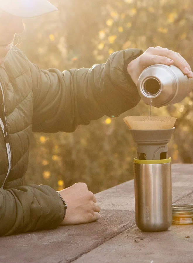 WACACO CUPPAMOKA - Portable Pour Over Coffe Maker, Portable Drip Coffee Maker, Filter American Coffee Machine w/ 10 Cone Paper Filters, Manually Operated, Stainless Steel Coffee Brewer, 10 fl oz Silver/Grey/Green