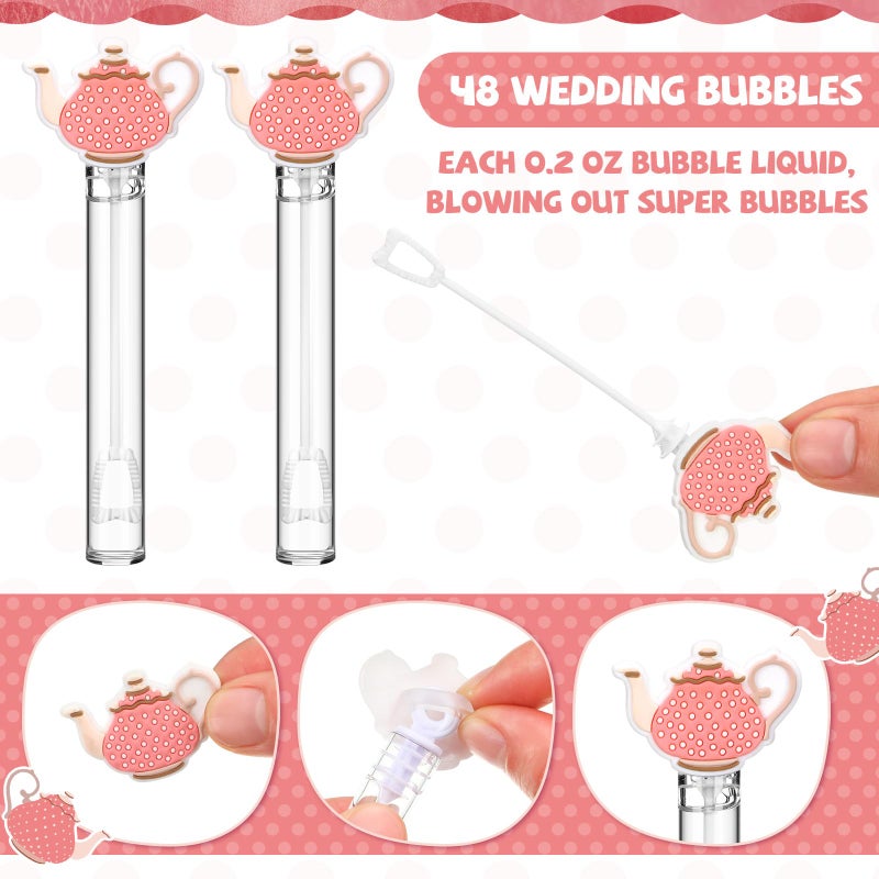 Shappy 48 Pcs Tea Party Bubble Wands Bulk Mini Bubbles Party Favors Stick for Activity Use Birthday Gift Baby Shower Supplies - Image 3