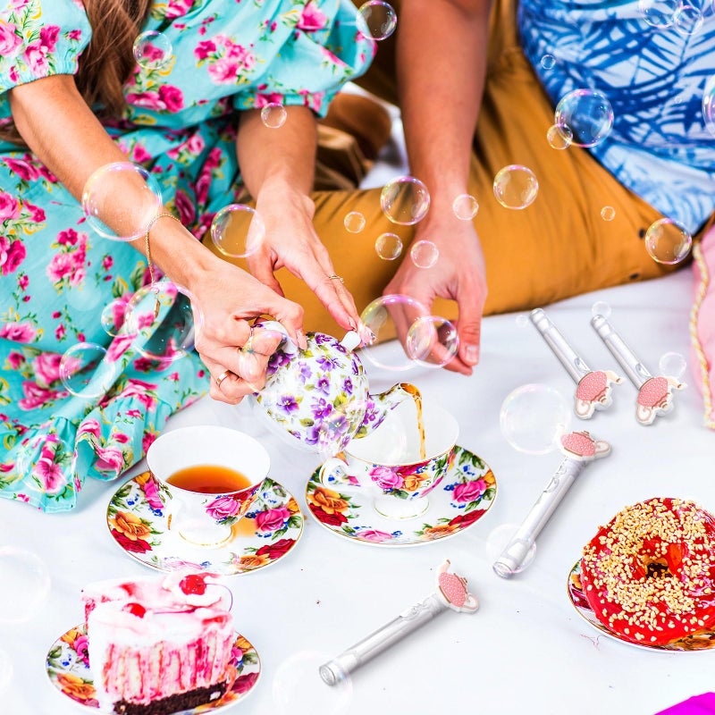 Shappy 48 Pcs Tea Party Bubble Wands Bulk Mini Bubbles Party Favors Stick for Activity Use Birthday Gift Baby Shower Supplies - Image 5