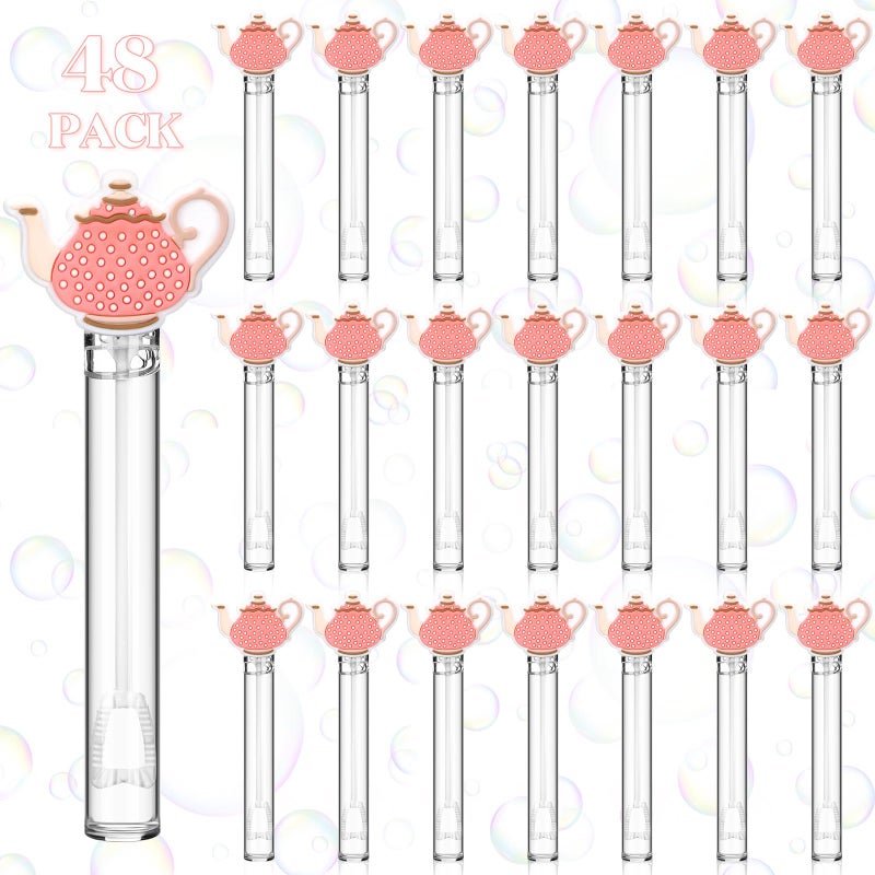 Shappy 48 Pcs Tea Party Bubble Wands Bulk Mini Bubbles Party Favors Stick for Activity Use Birthday Gift Baby Shower Supplies - Image 1