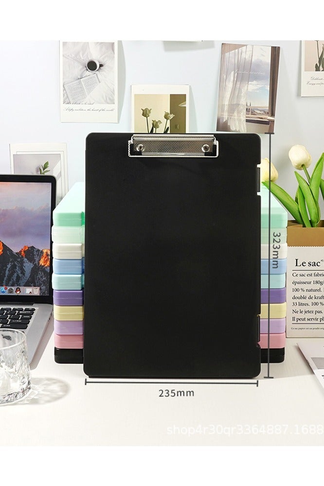 A4 File Folder Storage Box and Clipboard, Waterproof Plastic Document Organizer with Pen Slot, Portable Slim Writing Case for Office, 32.3x23.5cm (Black) - Image 2