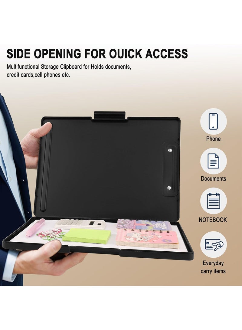 A4 File Folder Storage Box and Clipboard, Waterproof Plastic Document Organizer with Pen Slot, Portable Slim Writing Case for Office, 32.3x23.5cm (Black) - Image 5