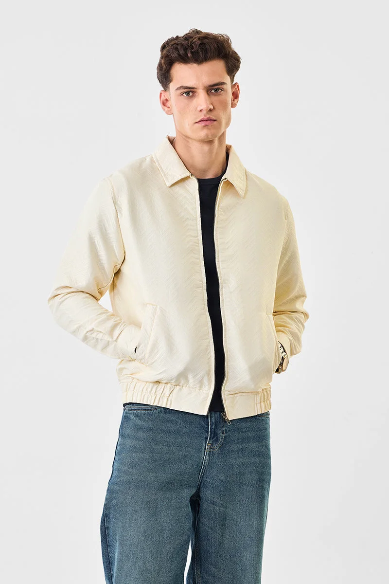 سنيتش Cream Textured Long Sleeve Relaxed Jacket