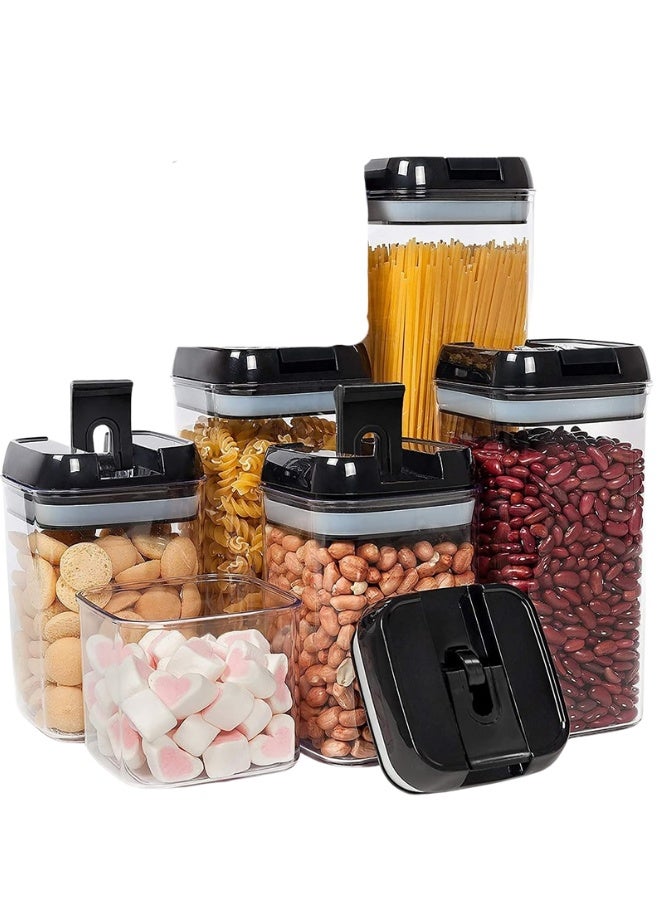 مجموعة حاويات تخزين طعام محكمة الغلق، 6 قطع من برطمانات مطبخ أكريليك شفافة بأغطية مانعة للتسرب - منظمات مخزن قابلة للتكديس للأطعمة الجافة والمعكرونة والأرز والسكر والحبوب والوجبات الخفيفة - Image 1