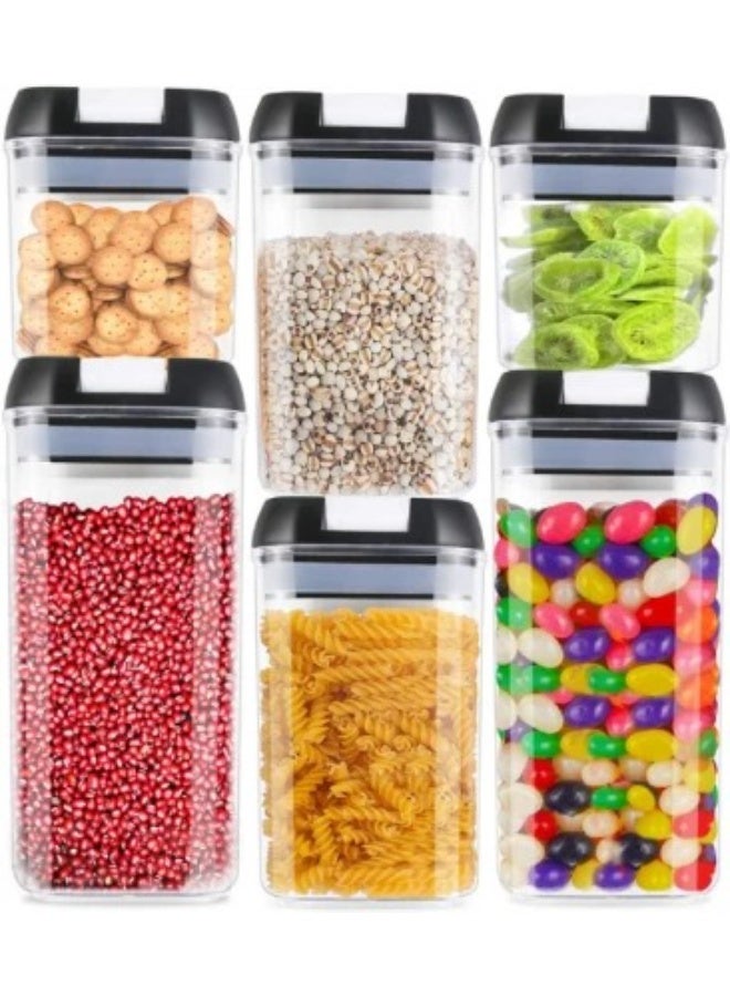 مجموعة حاويات تخزين طعام محكمة الغلق، 6 قطع من برطمانات مطبخ أكريليك شفافة بأغطية مانعة للتسرب - منظمات مخزن قابلة للتكديس للأطعمة الجافة والمعكرونة والأرز والسكر والحبوب والوجبات الخفيفة - Image 2