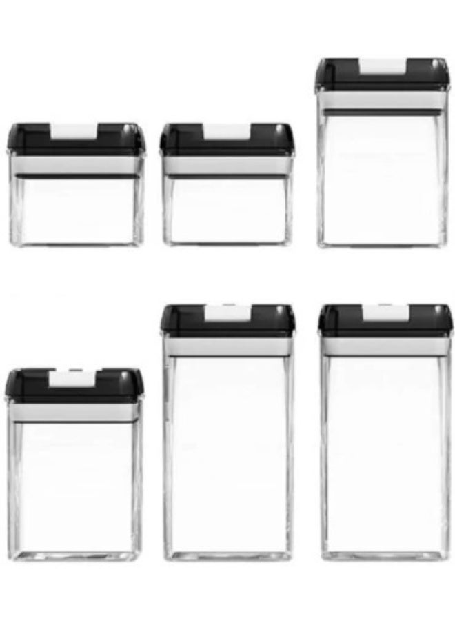 مجموعة حاويات تخزين طعام محكمة الغلق، 6 قطع من برطمانات مطبخ أكريليك شفافة بأغطية مانعة للتسرب - منظمات مخزن قابلة للتكديس للأطعمة الجافة والمعكرونة والأرز والسكر والحبوب والوجبات الخفيفة - Image 3