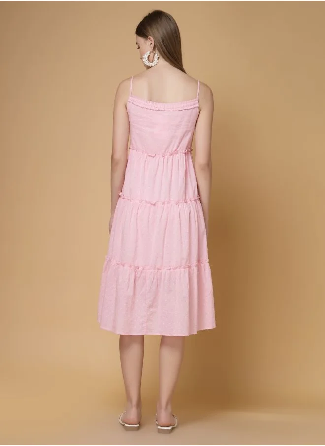 Freehand Women Loose Fit Casual Textured Tiered Dress