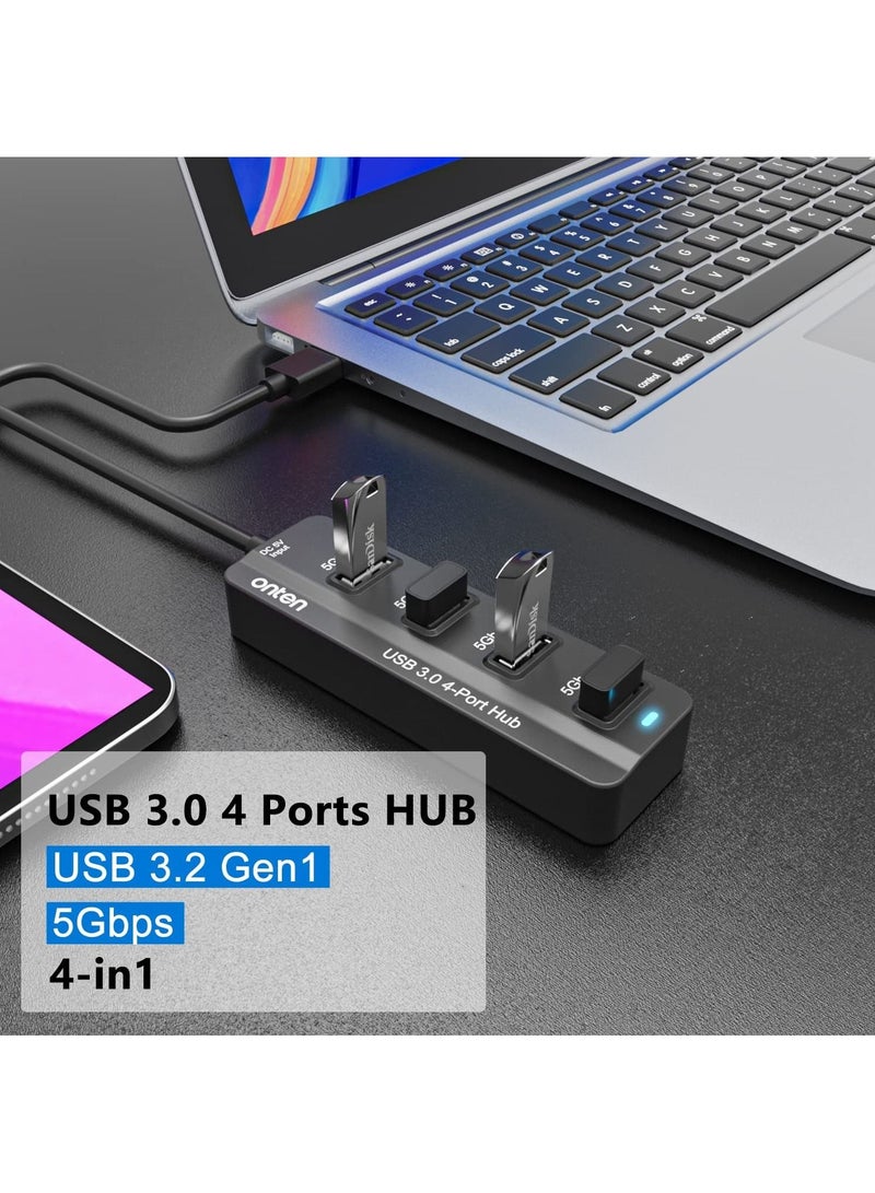 4 Port USB 3.0 HUB with 1M Cable for Laptop MacBook Surface Pro and More USB Devices