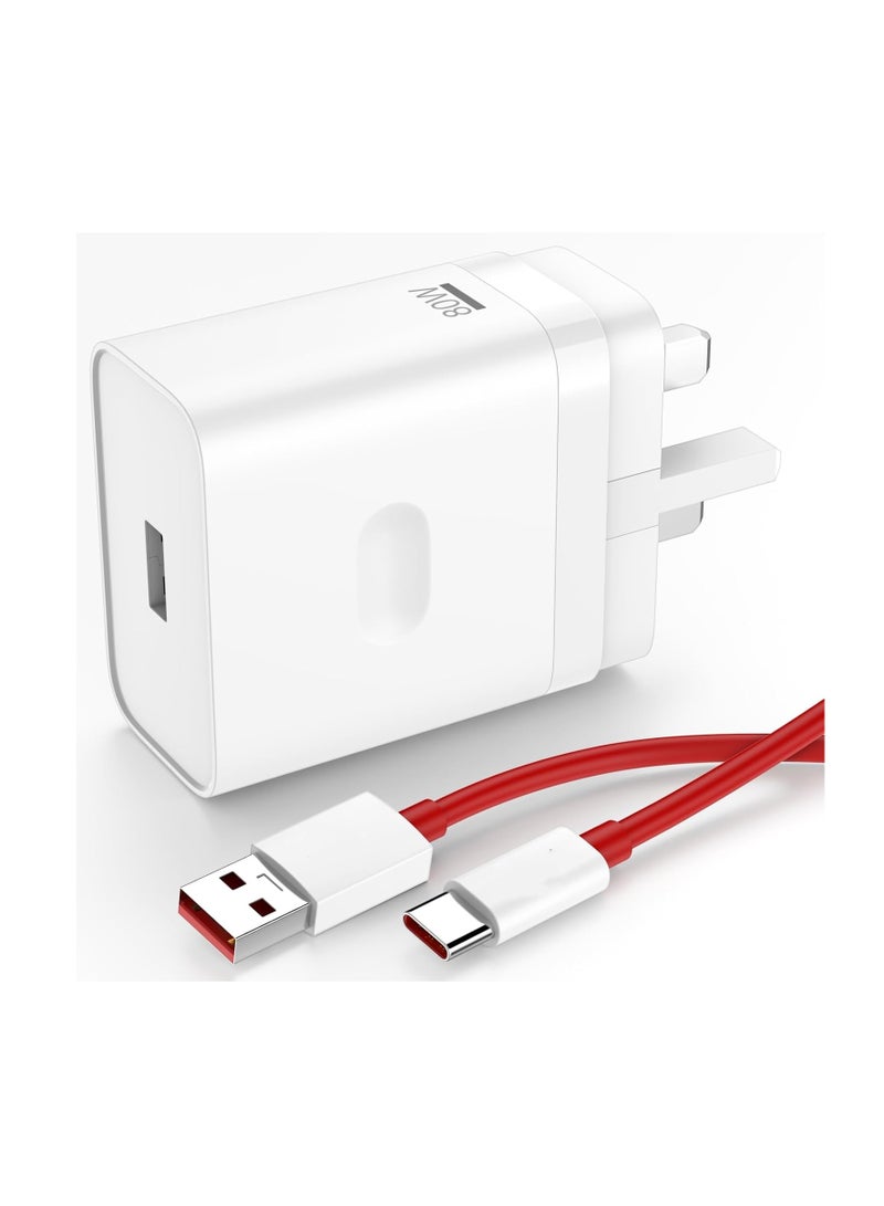 80W SUPERVOOC Charger Compatible with Oppo/Oneplus/Realme, USB Plug Power Adapter Vooc Fast Charger Wall Charger With USB A to USB C Charging Cable 1M for Oppo Find X8 X6 X5 Pro 5G X2 X3 Reno 13 13 12 F 11 Pro 10 8 A60 A80 A79 A78 A77 A58 A38 - Image 2