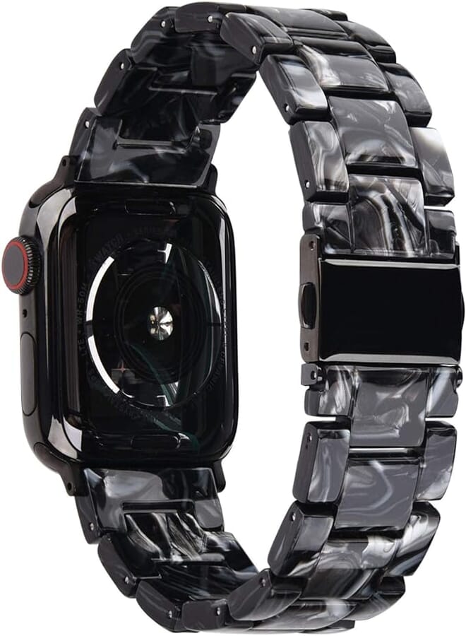 V-MORO Compatible with Series 8/7 Apple Watch Bands 41mm 40mm,Fashion Resin Strap Series SE/6/5/4/3/2/1 Men with Stainless Steel Buckle iWatch Replacement Wristband Bracelet (Black/Gray, 38/40/41mm)