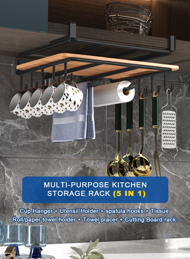 HomarKet Cup Holder Under Cabinet,Multifunction Drilling Free Mug Holder Hanger, Under Shelf Kitchen Storage Organizer Rack for Cups/Kitchen Utensils/Storage Rack Cutting board Shelf Hanging Hook - Image 1