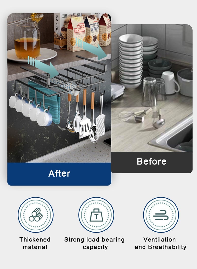 HomarKet Cup Holder Under Cabinet,Multifunction Drilling Free Mug Holder Hanger, Under Shelf Kitchen Storage Organizer Rack for Cups/Kitchen Utensils/Storage Rack Cutting board Shelf Hanging Hook - Image 2