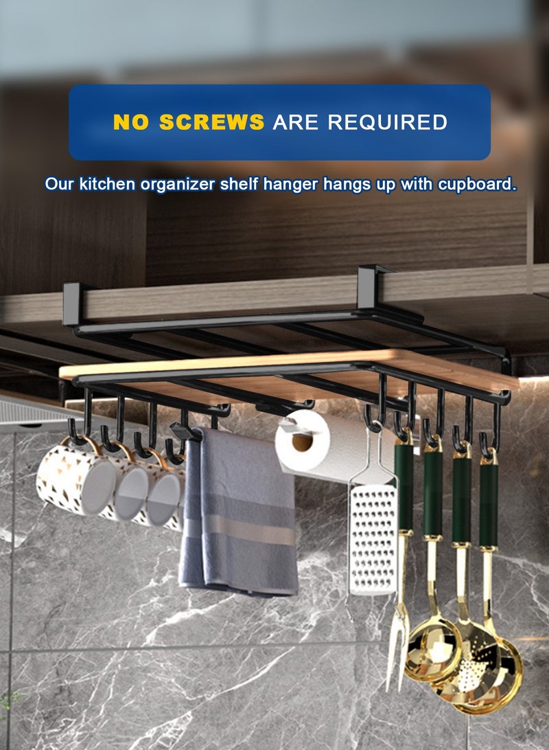 HomarKet Cup Holder Under Cabinet,Multifunction Drilling Free Mug Holder Hanger, Under Shelf Kitchen Storage Organizer Rack for Cups/Kitchen Utensils/Storage Rack Cutting board Shelf Hanging Hook - Image 3