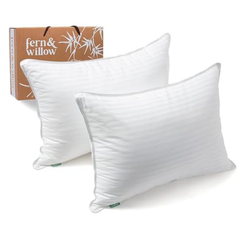 Fern and Willow Premium Bed Pillows - Set of 2, 26"x20" - Luxurious Ultra-Soft Cooling Pillow - Hotel Quality, Down Alternative Fill, Medium Firm Support for Side, Back & Stomach Sleepers - Image 1