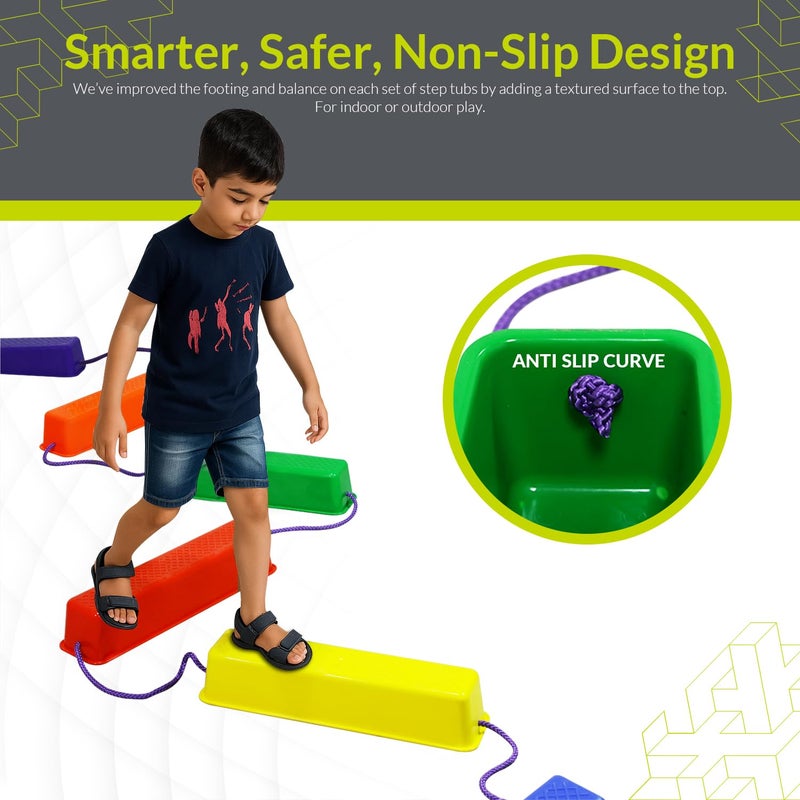GISCO أحواض توازن للأطفال | أحواض خطوة غير قابلة للانزلاق مع سطح ملمس غير زلق | لعبة ممتعة، تحسن التوازن والتنسيق | مجموعة من 6 ألوان قوس قزح - Image 2