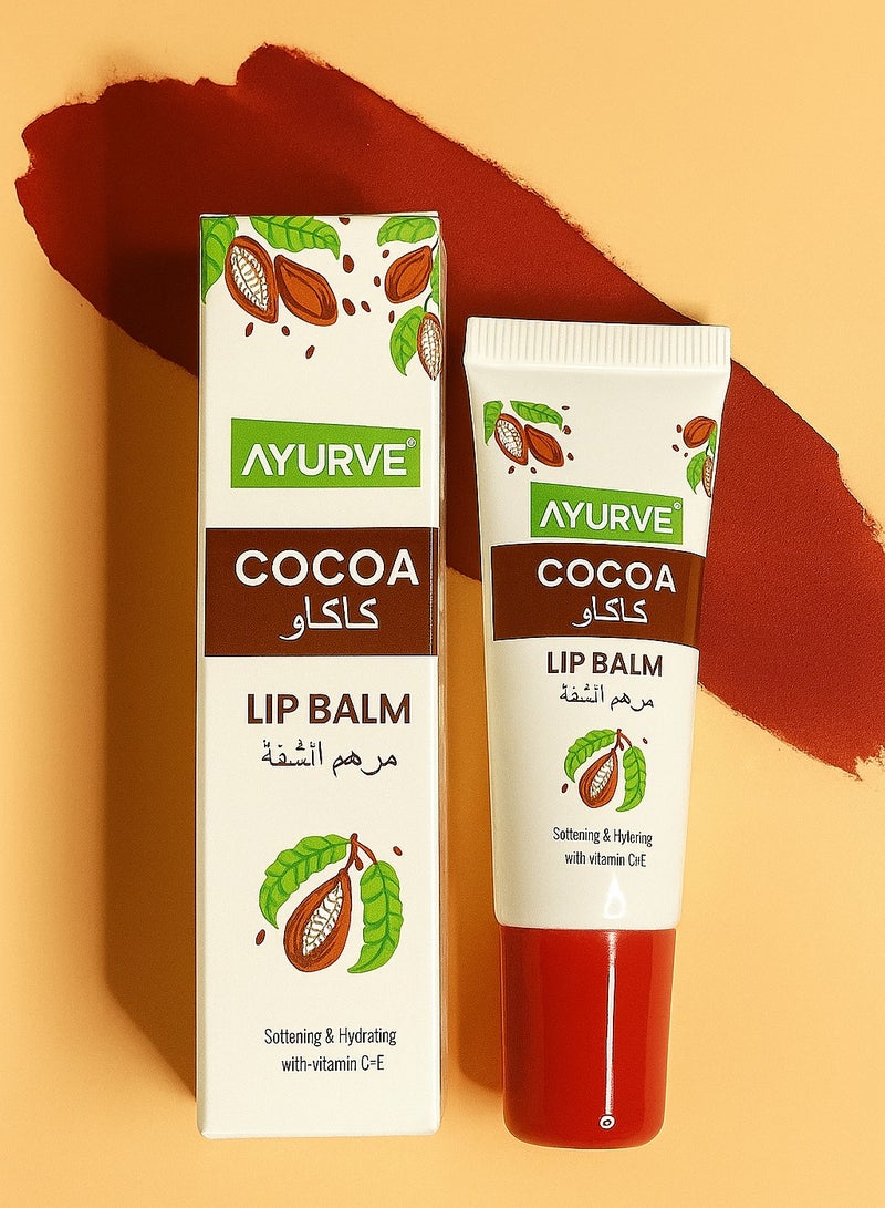 Cocoa Lip Balm – Soothing Lip Butter Balm with Cocoa & Shea Butter – Hydrating & Nourishing with Vitamin C & E – 10g