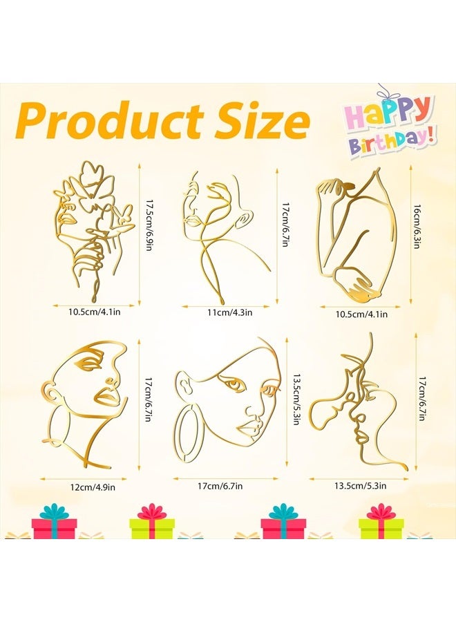 SAVITA 6pcs Art Lady Face Cake Topper, Gold Line Cake Decoration Lady Face Cake Topper Suitable for Birthday Cake Decoration Wedding Cake Toppers Party Supplies - Image 2