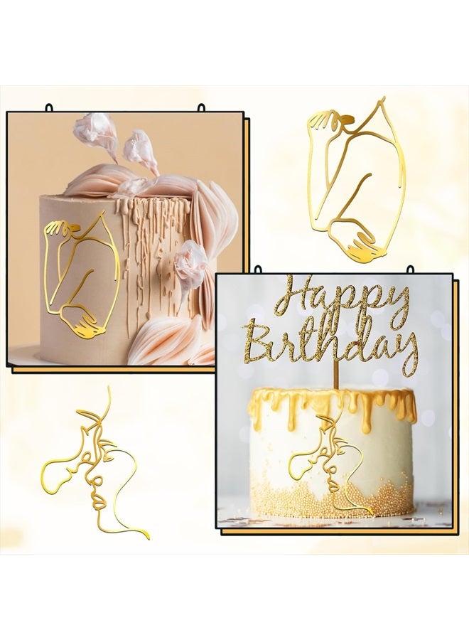 SAVITA 6pcs Art Lady Face Cake Topper, Gold Line Cake Decoration Lady Face Cake Topper Suitable for Birthday Cake Decoration Wedding Cake Toppers Party Supplies - Image 5