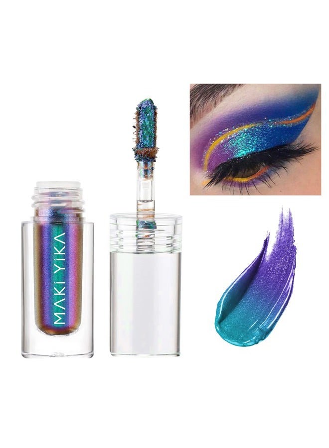 Glitter Eyeshadow Teal Liquid Multichrome Eyeshadows Long Lasting, Metallic Chameleon Eye Shadow Smudgeproof Holographic Eye Topper Glitters (#3 Dawn)