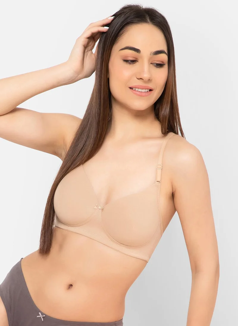 Clovia Clovia Padded Non-Wired Full Cup Multiway T-shirt Bra in Nude Colour - Cotton
