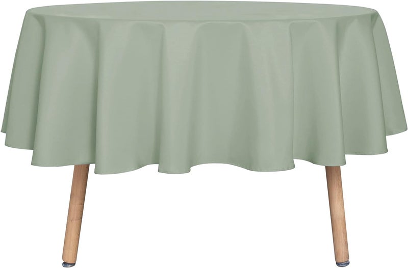 sancua Round Tablecloth - 60 Inch - Water Resistant Spill Proof Washable Polyester Table Cloth Decorative Fabric Table Cover for Dining Tables, Buffet Parties and Camping, Sage Green - Image 1