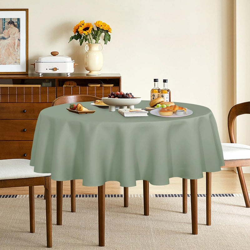 sancua Round Tablecloth - 60 Inch - Water Resistant Spill Proof Washable Polyester Table Cloth Decorative Fabric Table Cover for Dining Tables, Buffet Parties and Camping, Sage Green - Image 3