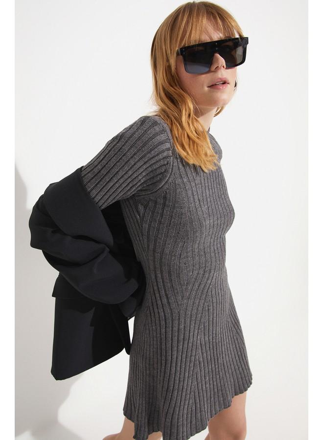 June Knitwear Mini Dress Anthracite - Image 2