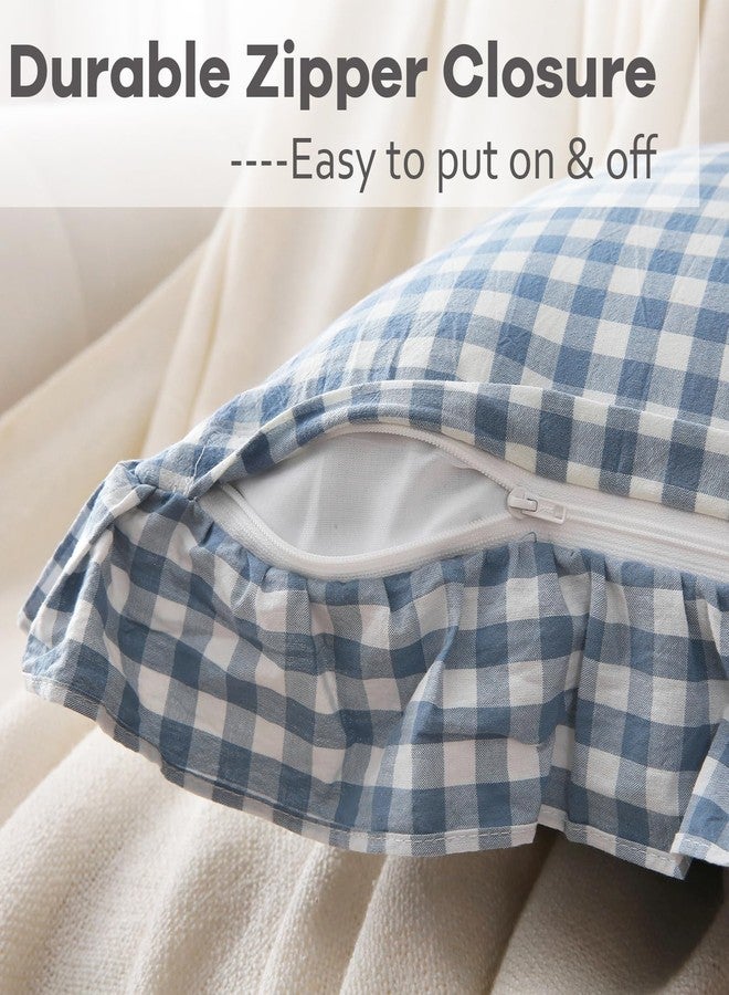 K MASANIJI طقم أغطية وسائد مزخرفة من قطعتين من K MASANIJI، لون أزرق باهت وأبيض بنقشة مربعات، مصنوعة من القطن المغسول بنسبة 100%، بنقشة مربعات الجاموس، بنمط ريفي - مقاس 18 بوصة × 18 بوصة. - Image 4