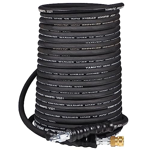 YAMATIC 3/8" Kink Resistant Pressure Washer Hose 125FT, Swivel 3/8" Quick Connector, 4000 PSI High Durability Cold Hot Water Max. 212°F, Fit Most Residential and Commercial Pressure Washer - Image 1