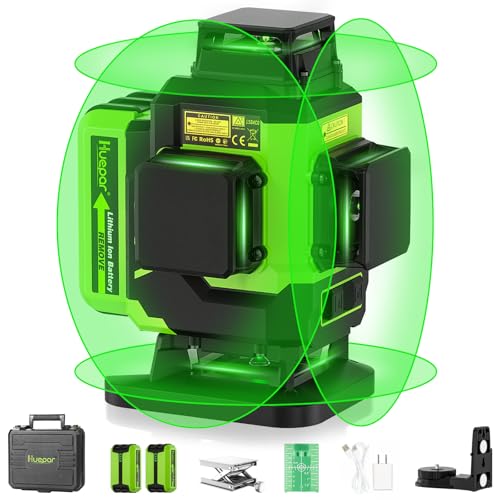 Huepar Laser Level, Self-leveling 16 Lines Green Beam 4D Cross Line Tiling Floor Laser Tool-2 x 360 Horizontal & 2 x 360 Vertical Laser Lines with Two Li-ion Batteries and Hard Carry Case-LS04CG - Image 1