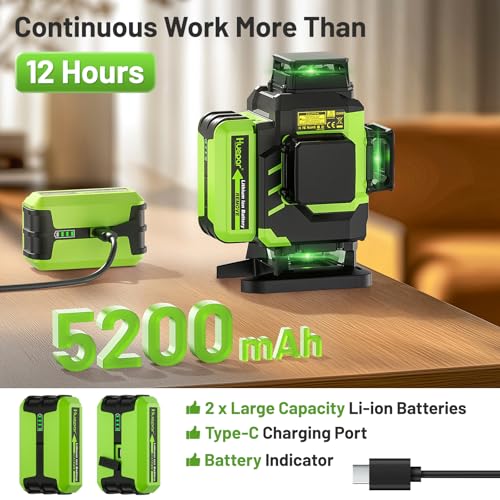 Huepar Laser Level, Self-leveling 16 Lines Green Beam 4D Cross Line Tiling Floor Laser Tool-2 x 360 Horizontal & 2 x 360 Vertical Laser Lines with Two Li-ion Batteries and Hard Carry Case-LS04CG - Image 3