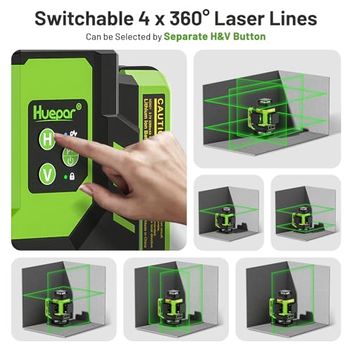 Huepar Laser Level, Self-leveling 16 Lines Green Beam 4D Cross Line Tiling Floor Laser Tool-2 x 360 Horizontal & 2 x 360 Vertical Laser Lines with Two Li-ion Batteries and Hard Carry Case-LS04CG - Image 4