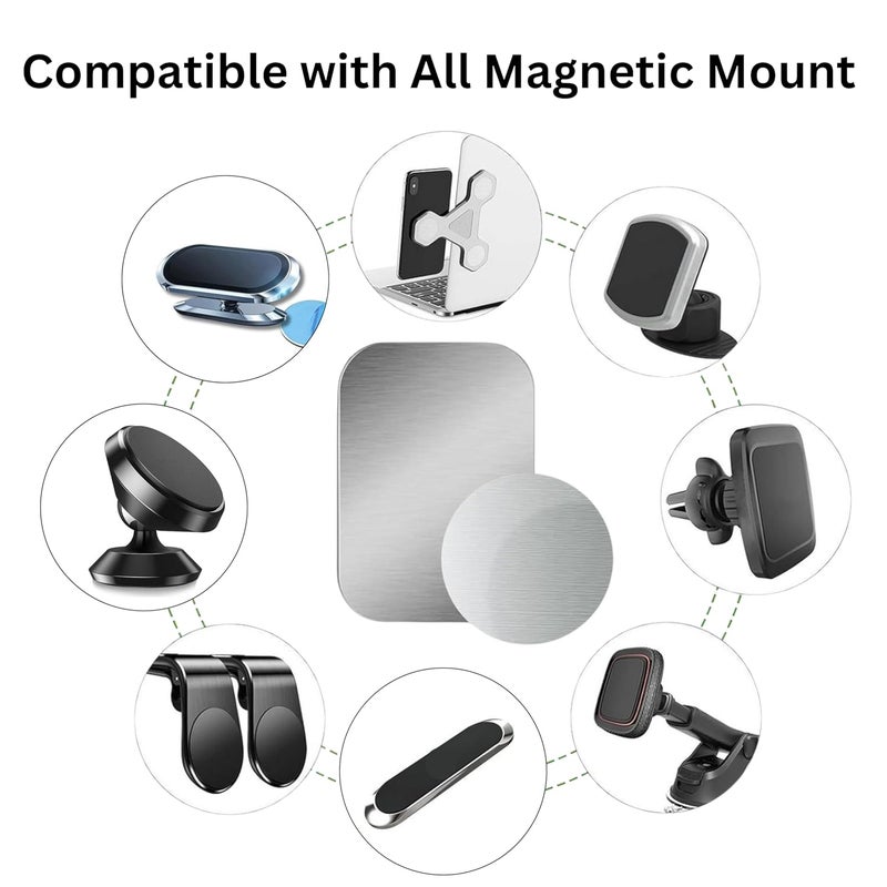 ENTRONZ Metal Plates for Magnet Car Mount Mobile Phone Holders and Other Magnet Mount Holders (Silver) (6 Ractangle-Circle) - Image 4